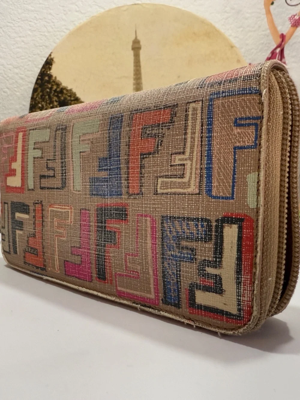 ALLURING FENDI FF LIMITED EDITION ZUCCA MULTI-COLOR ZIP AROUND WALLET!